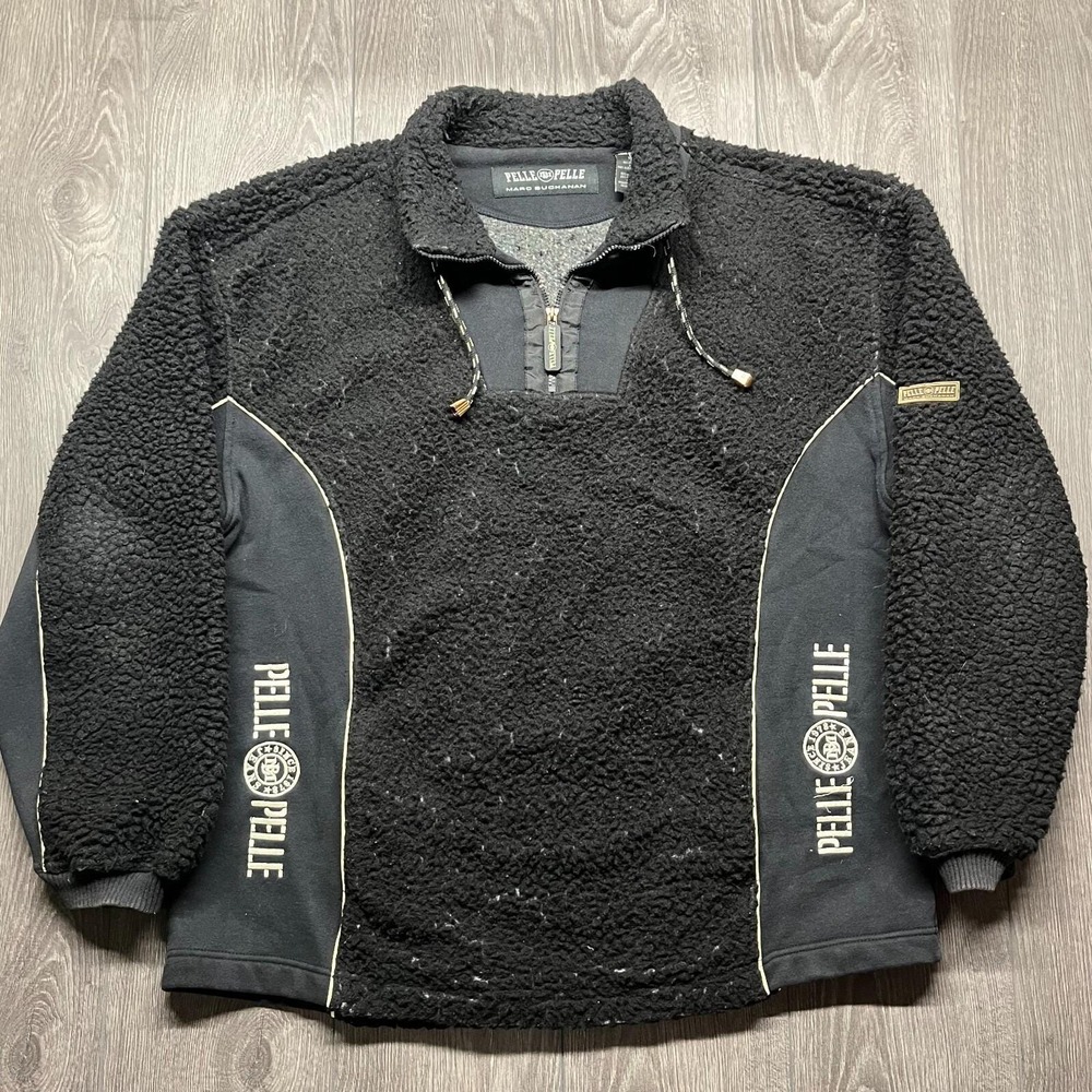 Vintage Pelle Pelle Mark Buchanan Black Fleece Embroidered Pullover XL Zip